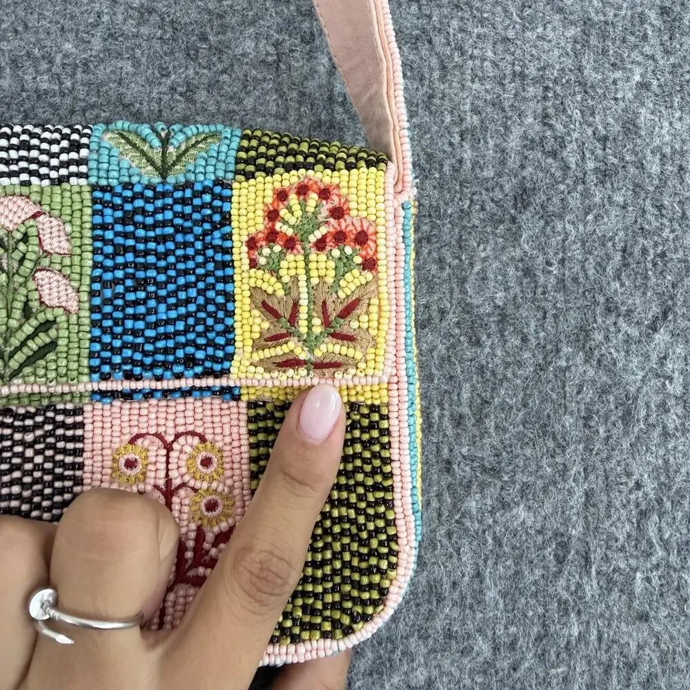 Anthropologie Maeve The Fiona Beaded Bag in Floral Patchwork Boho Cute Spring